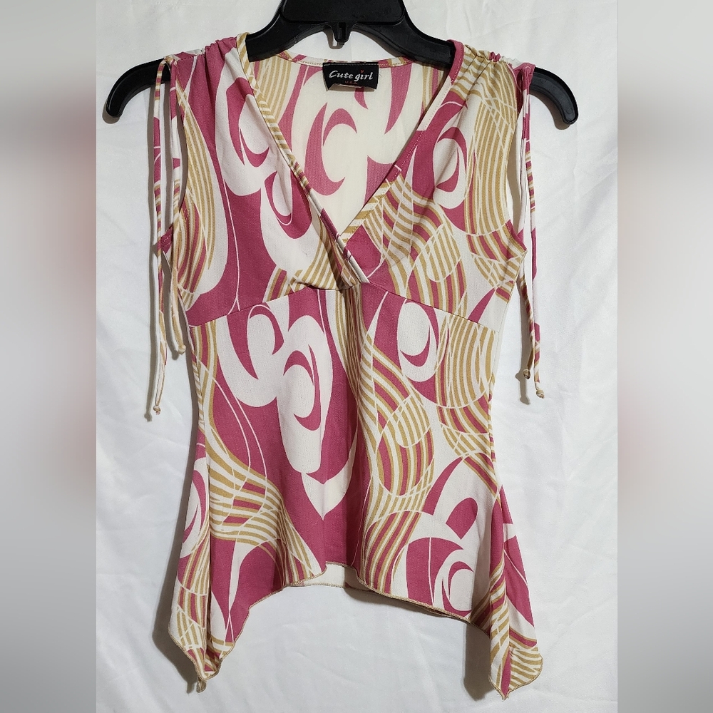 Pink and Cream Women's Y2K top